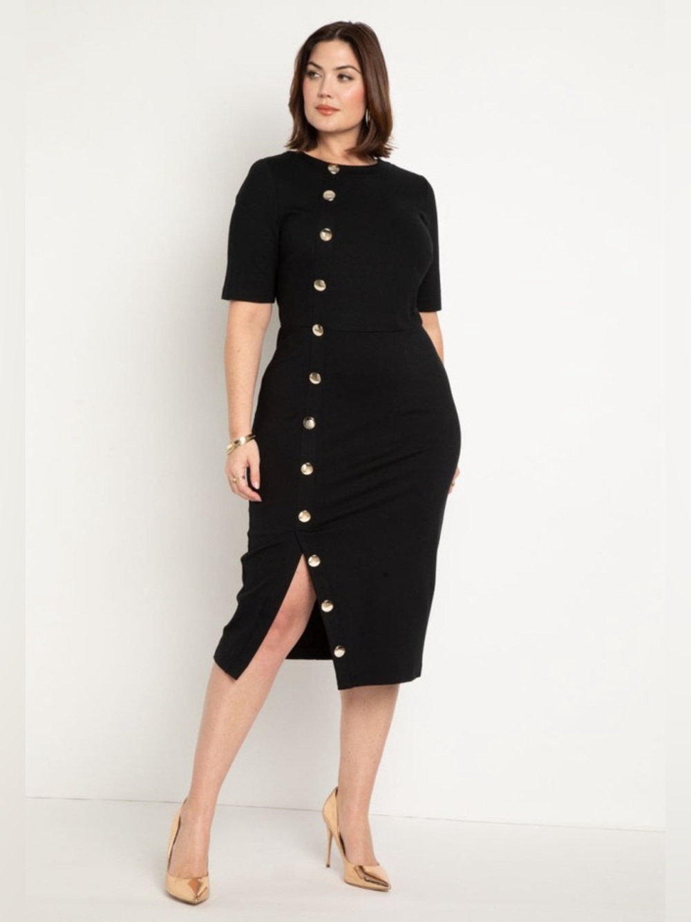Eloquii Button Detail Workwear Midi Dress 16